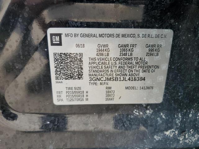 3GNCJMSB1JL418384 - 2018 CHEVROLET TRAX PREMIER BLACK photo 14