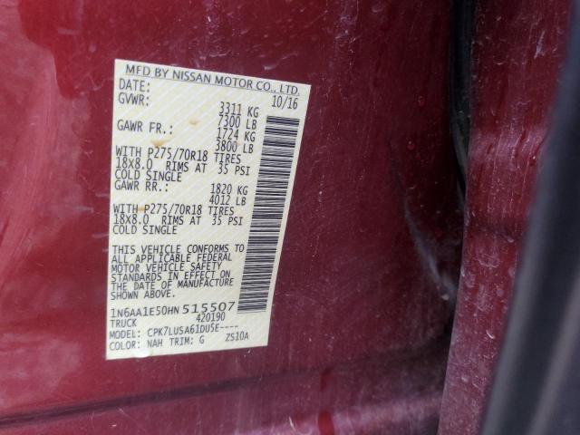 1N6AA1E50HN515507 - 2017 NISSAN TITAN SV RED photo 12