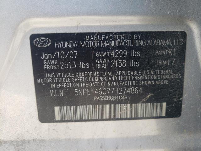 5NPET46C77H274864 - 2007 HYUNDAI SONATA GLS SILVER photo 12