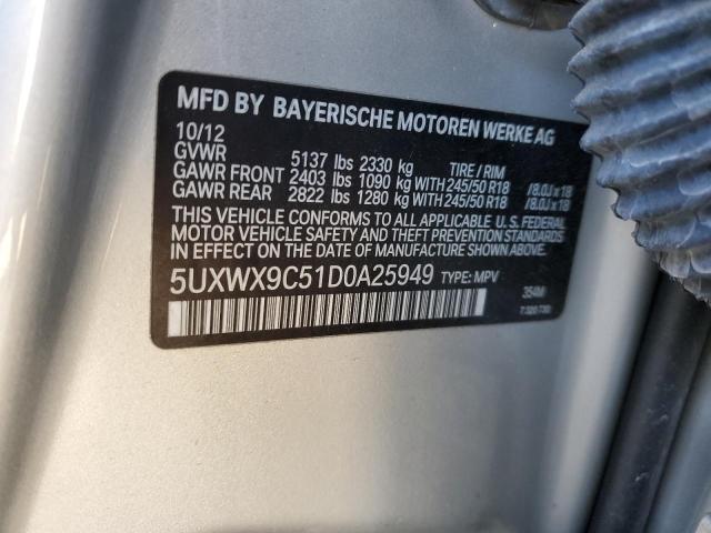 5UXWX9C51D0A25949 - 2013 BMW X3 XDRIVE28I SILVER photo 13