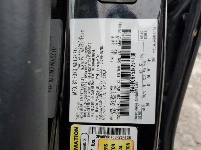 3FA6P0H75JR254138 - 2018 FORD FUSION SE BLACK photo 12