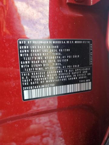 3VV2B7AX9JM202780 - 2018 VOLKSWAGEN TIGUAN SE RED photo 13