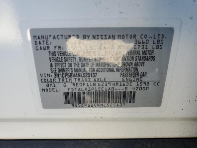 3N1CP5BV4NL525137 - 2022 NISSAN KICKS S WHITE photo 12