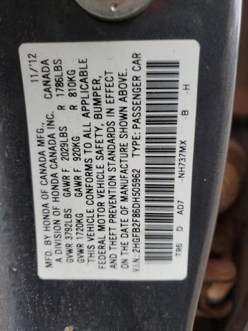 2HGFB2F86DH505962 - 2013 HONDA CIVIC EX GRAY photo 12