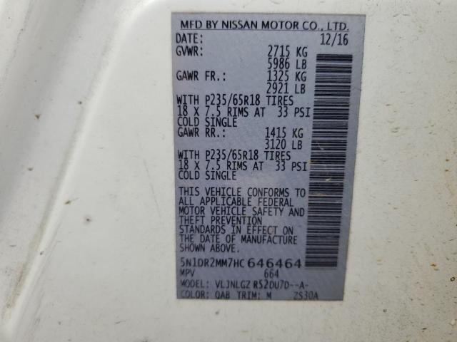 5N1DR2MM7HC646464 - 2017 NISSAN PATHFINDER S WHITE photo 13