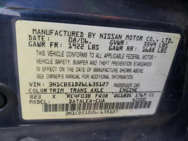 3N1CB51D26L635127 - 2006 NISSAN SENTRA 1.8 BLUE photo 12