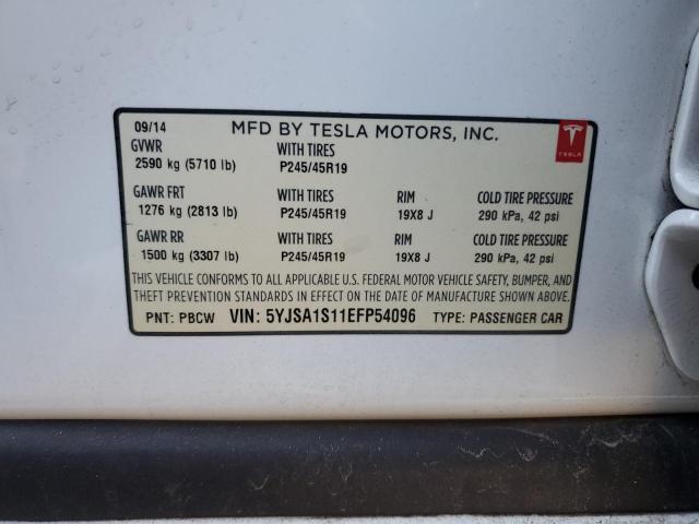 5YJSA1S11EFP54096 - 2014 TESLA MODEL S WHITE photo 12