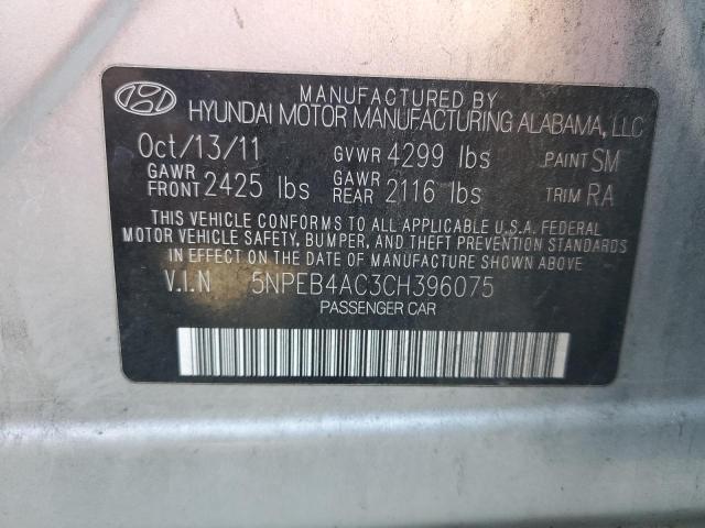 5NPEB4AC3CH396075 - 2012 HYUNDAI SONATA GLS SILVER photo 12