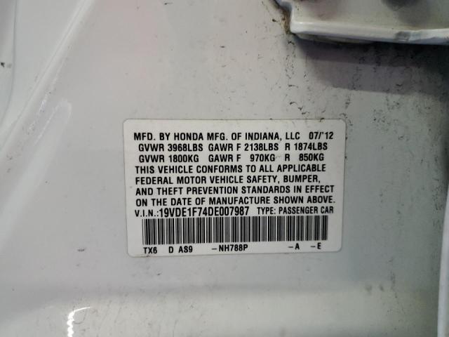 19VDE1F74DE007987 - 2013 ACURA ILX 20 TECH WHITE photo 12