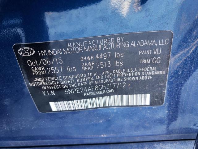 5NPE24AF8GH317712 - 2016 HYUNDAI SONATA SE BLUE photo 12