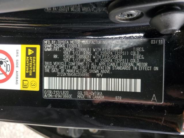 2T2ZK1BA5BC056890 - 2011 LEXUS RX 350 BLACK photo 13