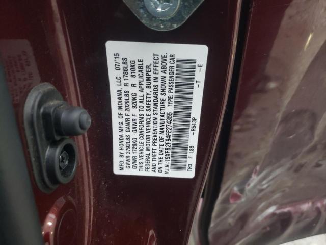 19XFB2F94FE274355 - 2015 HONDA CIVIC EXL ბურგუნდია ფოტო 12