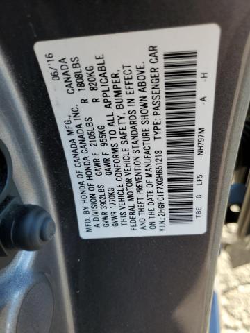 2HGFC1F7XGH651218 - 2016 HONDA CIVIC EXL Серый фото 12