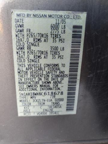 5N1AR18WX6C618678 - 2006 NISSAN PATHFINDER LE TAN photo 12