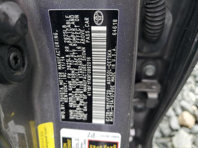 4T1BF1FK8FU892016 - 2015 TOYOTA CAMRY LE GRAY photo 12