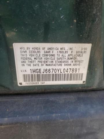 1HGEJ6670YL047891 - 2000 HONDA CIVIC LX GREEN photo 13