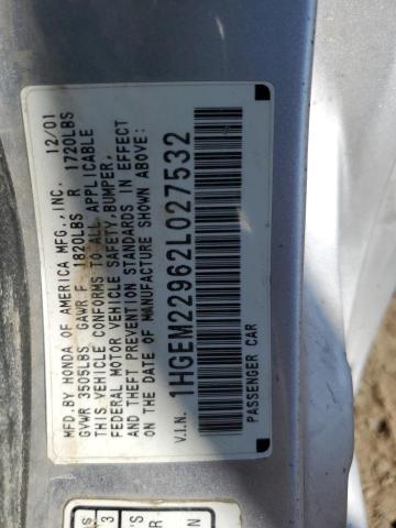 1HGEM22962L027532 - 2002 HONDA CIVIC EX SILVER photo 12