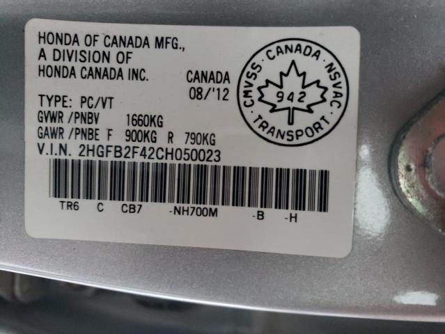 2HGFB2F42CH050023 - 2012 HONDA CIVIC LX SILVER photo 13