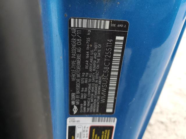 WMWSU3C58CT255114 - 2012 MINI COOPER 蓝色 照片 12