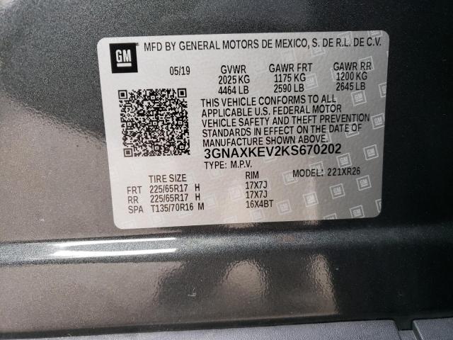 3GNAXKEV2KS670202 - 2019 CHEVROLET EQUINOX LT GRAY photo 13