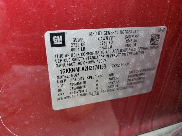 1GKKNMLA2HZ174153 - 2017 GMC ACADIA SLT-1 წითელი ფოტო 13