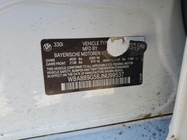 WBA8B9G58JNU99537 - 2018 BMW 330 I WHITE photo 13