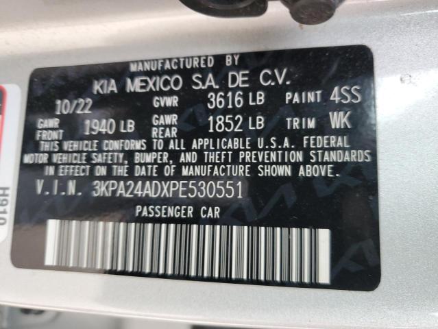 3KPA24ADXPE530551 - 2023 KIA RIO LX SILVER photo 13