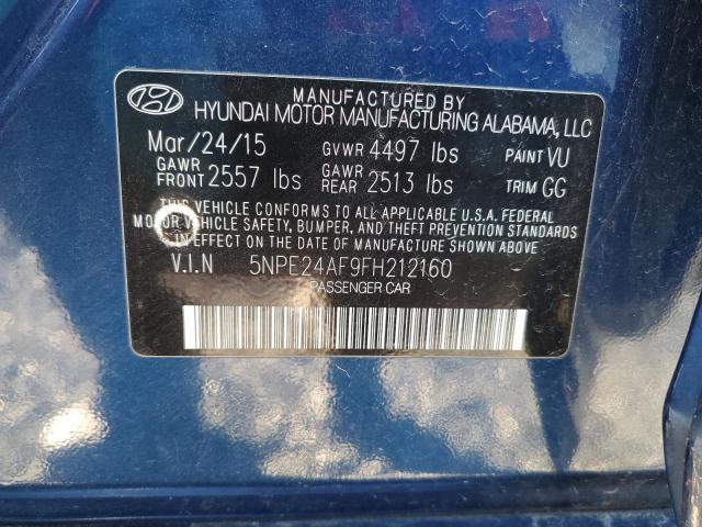 5NPE24AF9FH212160 - 2015 HYUNDAI SONATA SE BLUE photo 12