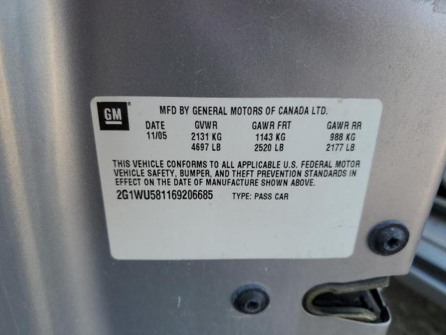 2G1WU581169206685 - 2006 CHEVROLET IMPALA LTZ SILVER photo 12