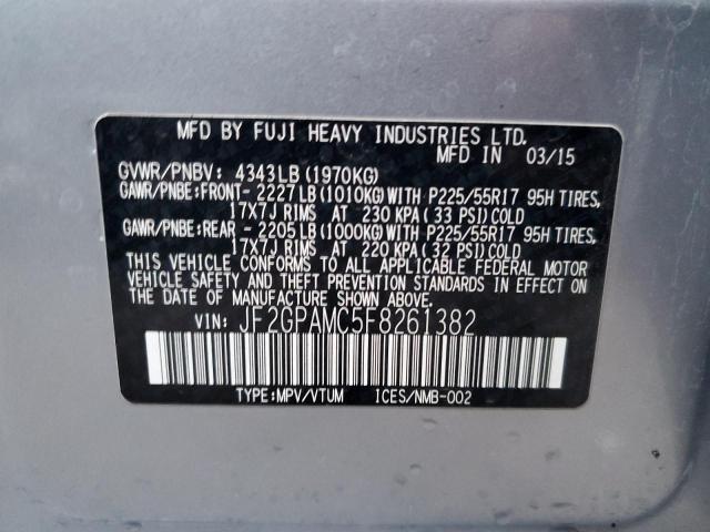 JF2GPAMC5F8261382 - 2015 SUBARU XV CROSSTR 2.0 LIMITED SILVER photo 12