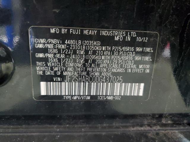 JF2SHABC0DG437025 - 2013 SUBARU FORESTER 2.5X BLACK photo 12