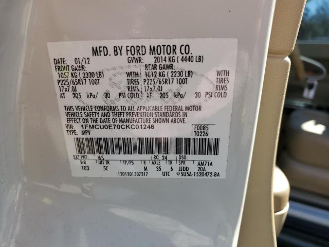 1FMCU0E70CKC01246 - 2012 FORD ESCAPE LIMITED WHITE photo 13