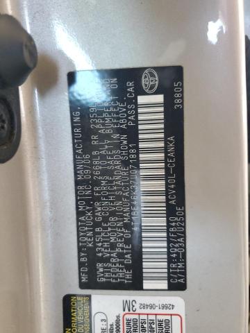 4T1BE46K37U071881 - 2007 TOYOTA CAMRY CE TAN photo 12