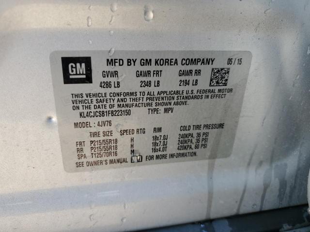 KL4CJCSB1FB223150 - 2015 BUICK ENCORE SILVER photo 13