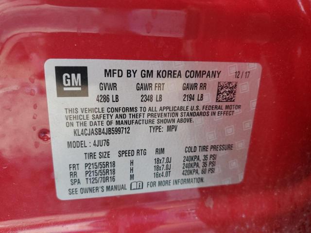 KL4CJASB4JB599712 - 2018 BUICK ENCORE PREFERRED RED photo 14