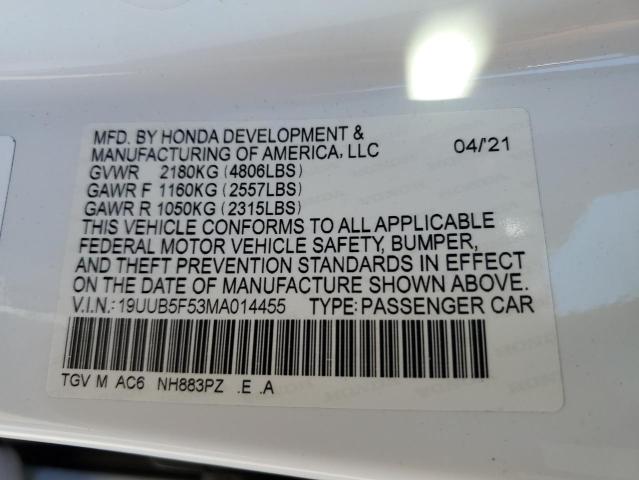 19UUB5F53MA014455 - 2021 ACURA TLX TECH A WHITE photo 12