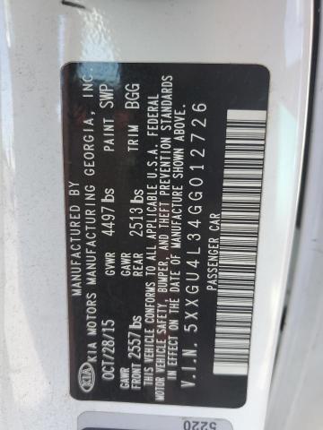 5XXGU4L34GG012726 - 2016 KIA OPTIMA EX 白色 照片 12