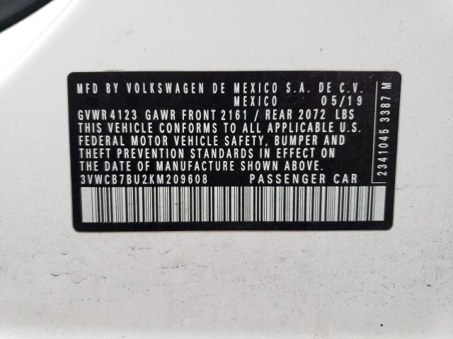 3VWCB7BU2KM209608 - 2019 VOLKSWAGEN JETTA S WHITE photo 12