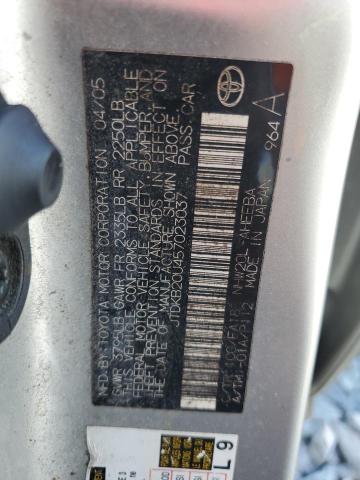 JTDKB20U457023037 - 2005 TOYOTA PRIUS Արծաթագույն լուսանկար 12