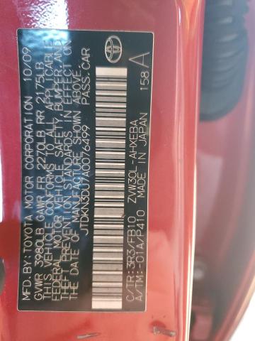 JTDKN3DU7A0076499 - 2010 TOYOTA PRIUS Qırmızı foto 12