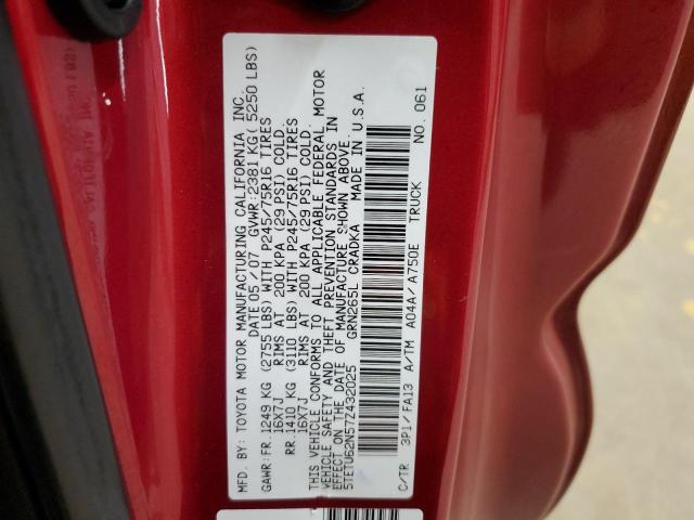 5TETU62N57Z432025 - 2007 TOYOTA TACOMA PRERUNNER ACCESS CAB RED photo 12
