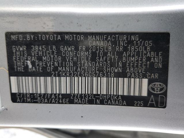 2T1KR32E56C576318 - 2006 TOYOTA COROLLA MA XR SILVER photo 12