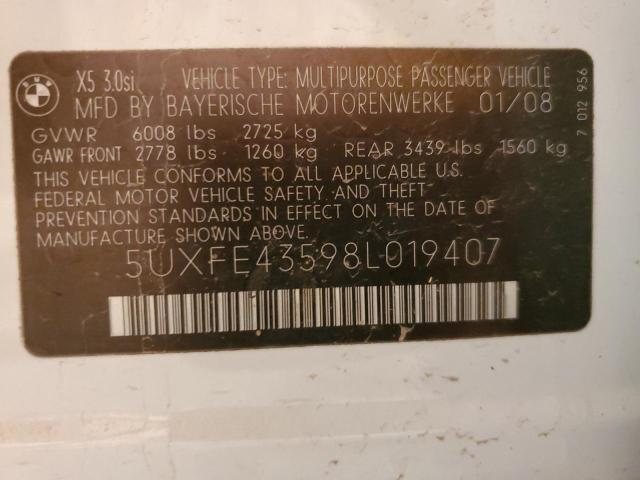 5UXFE43598L01940X - 2008 BMW X5 3.0I WHITE photo 13