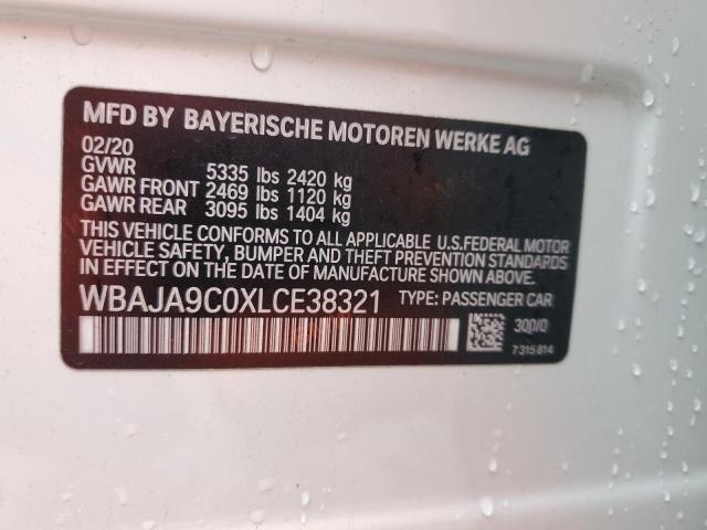 WBAJA9C0XLCE38321 - 2020 BMW 530E WHITE photo 12