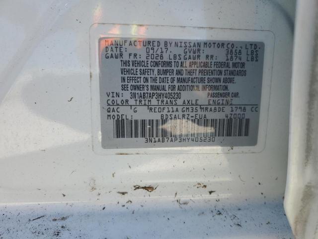 3N1AB7AP3HY405230 - 2017 NISSAN SENTRA S WHITE photo 13