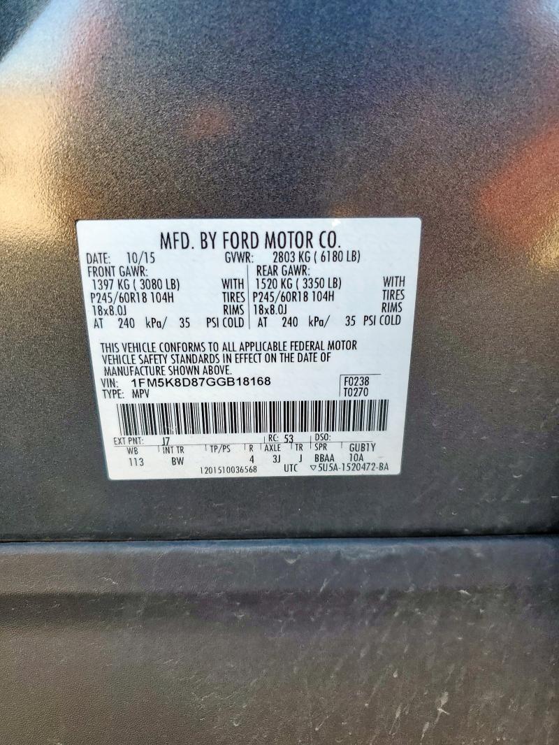 1FM5K8D87GGB18168 - 2016 FORD EXPLORER XLT BLACK photo 13