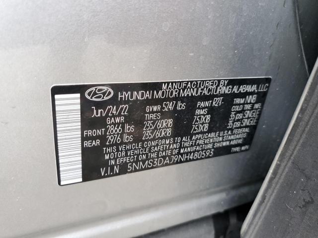 5NMS3DAJ9NH480593 - 2022 HYUNDAI SANTA FE SEL SILVER photo 13