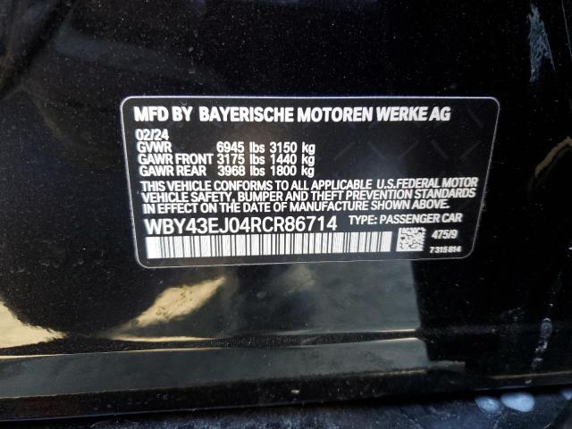 WBY43EJ04RCR86714 - 2024 BMW I7 EDRIVE50 BLACK photo 12