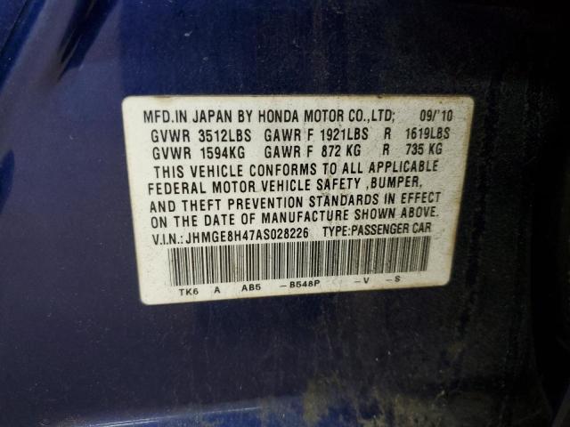 JHMGE8H47AS028226 - 2010 HONDA FIT SPORT ლურჯი ფოტო 13