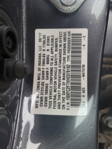 19XFC2F7XHE078192 - 2017 HONDA CIVIC EX Boz foto 12